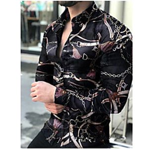 Men's Shirt 3D Print Chains Print Turndown Daily Holiday 3D Print Button-Down Long Sleeve Tops Casual Fashion Breathable Black miniinthebox