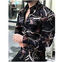 Men's Shirt 3D Print Chains Print Turndown Daily Holiday 3D Print Button-Down Long Sleeve Tops Casual Fashion Breathable Black miniinthebox - thumbnail