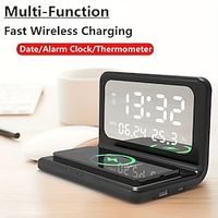 Wireless Charger Pad Stand With Alarm Clock Thermometer For iPhone 15 14 13 12 11 X For Xiaomi For Samsung 15W Phone Fast Charging Station miniinthebox - thumbnail