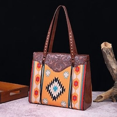 Women's Handbag Shoulder Bag Hobo Bag Canvas Outdoor Daily Holiday Zipper Lightweight Durable Multi Carry Color Block Folk Yellow Royal Blue Blue Lightinthebox