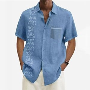 Men's Shirt Summer Hawaiian Shirt Graphic Shirt Aloha Shirt Floral Turndown KhakiKhaki Black Light Green Navy Blue Royal Blue 3D Print Outdoor Street Short Sleeve 3D Print Button-Down Clothing miniinthebox