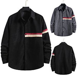 Men's Shirt non-printing Color Block Plus Size Patchwork Long Sleeve Daily Tops Corduroy Elegant Vintage Classic Collar Button Down Collar Gray Black miniinthebox
