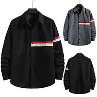 Men's Shirt non-printing Color Block Plus Size Patchwork Long Sleeve Daily Tops Corduroy Elegant Vintage Classic Collar Button Down Collar Gray Black miniinthebox - thumbnail