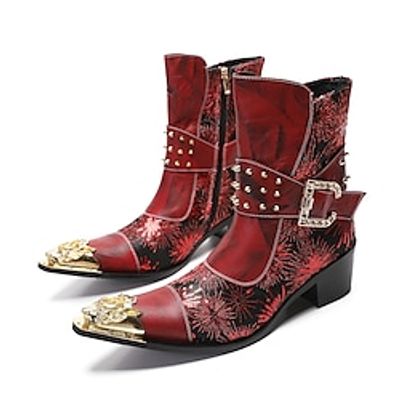 Men's Boots Chelsea Boots Dress Shoes Business British Christmas Party  Evening Xmas Cowhide Waterproof Booties / Ankle Boots Zipper Champagne Red Blue Fall Winter miniinthebox