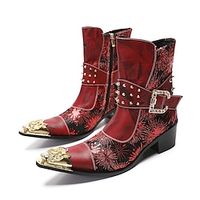 Men's Boots Chelsea Boots Dress Shoes Business British Christmas Party  Evening Xmas Cowhide Waterproof Booties / Ankle Boots Zipper Champagne Red Blue Fall Winter miniinthebox - thumbnail