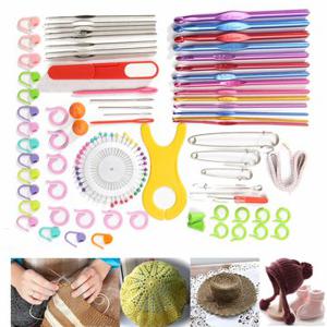 73pcs Multi Colour Soft Grip Handle Aluminum Crochet Hooks Knitting Needles Tapestry Craft Needles