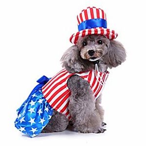 Dog 4th of July Costume and Hat, Pet Puppy 4th of July Outfit Clothes Patriotic Striped Dress for Small Medium Dog Cat (Small) Lightinthebox