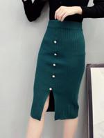 2019 new women's high waist slim slimming split one-step skirt mid-length bag hip skirt