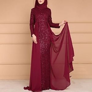 Sheath  Column Mother of the Bride Dress Sparkle  Shine Jewel Neck Sweep  Brush Train Chiffon Sequined Long Sleeve with Draping Solid Color 2023 Lightinthebox