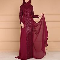 Sheath  Column Mother of the Bride Dress Sparkle  Shine Jewel Neck Sweep  Brush Train Chiffon Sequined Long Sleeve with Draping Solid Color 2023 Lightinthebox - thumbnail