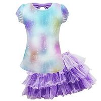 Kids Girls' T-shirt  Skirt SkirtSet Clothing Set 2 Pieces Short Sleeve Purple Leaf Mesh Bow Print Street Indoor Vacation Active Casual Fashion Daily Mini 3-10 Years Lightinthebox - thumbnail