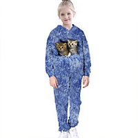 Kids Unisex Hoodie  Pants Clothing Set 2 Pieces Long Sleeve Green Blue Purple Cat Gradient Ramp Animal Print Sports Outdoor Casual Comfort Regular 3-12 Years Lightinthebox - thumbnail