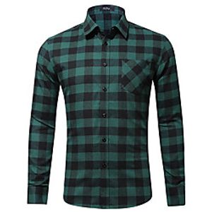Men's Shirt Tartan Long Sleeve Casual Tops 100% Cotton Simple Casual Breathable Comfortable Black  Red Black  White Red  White Lightinthebox