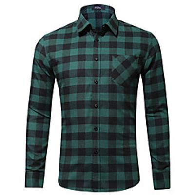 Men's Shirt Tartan Long Sleeve Casual Tops 100% Cotton Simple Casual Breathable Comfortable Black  Red Black  White Red  White Lightinthebox