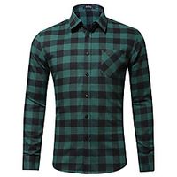 Men's Shirt Tartan Long Sleeve Casual Tops 100% Cotton Simple Casual Breathable Comfortable Black  Red Black  White Red  White Lightinthebox - thumbnail