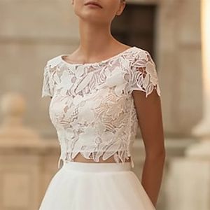 Beach Boho Wedding Dresses Separates Separates Short Sleeve Jewel Neck Lace Bridal Tops With Appliques Solid Color 2023 Bridal Gowns Lightinthebox