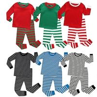 Kids Girls' Pajama Set Long Sleeve Black Light Green Pink Solid Color Stripe Summer Spring Active School 3-7 Years Lightinthebox - thumbnail