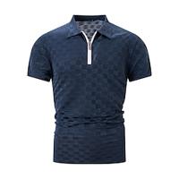 Men's Polo Shirt Quarter Zip Polo Street Casual Lapel Quarter Zip Short Sleeve Fashion Basic Plain Checkerboard Quarter Zip Summer Regular Fit Light Blue Black Navy Blue Polo Shirt Lightinthebox - thumbnail