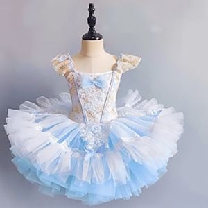 Kids' Dancewear Ballet Dance Costumes Dress Bowknot Splicing Paillette Girls' Performance Party Sleeveless Spandex Organza Lightinthebox