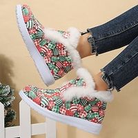 Women's Boots Christmas Plus Size Canvas Shoes Winter Fur Trim Flat Heel Round Toe Casual Canvas Loafer Cartoon Rainbow Lightinthebox - thumbnail