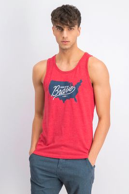 Mens Graphic Print Sleeveless Tank Tee  Red