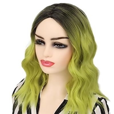 Green Bob Wigs for Women Short Wavy Curly Wig Dark Roots Shoulder Length Heat Resistant Colorful Synthetic Ombre Wigs St.Patrick's Day Wig Party Halloween Cosplay Costume Wig Lightinthebox