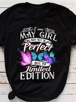 Women Black Letters Printed Crew Neck Short Sleeves T-shrit