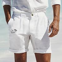 Men's Linen Shorts Summer Shorts Beach Shorts Button Pocket Coconut Tree Comfort Breathable Short Holiday Vacation Beach Hawaiian Boho Black White Lightinthebox