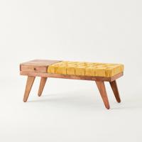 Wooden Bench with Tufted Seat and Drawer - 113x40x45 cms