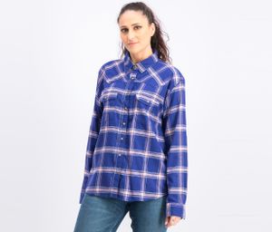 Womens Chest Pocket Button-Down Plaid Shirt  Navy/Pink