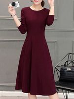 Round Neck Plain Skater Dress - thumbnail