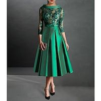 A-Line Cocktail Dresses Floral Dress Formal Tea Length 34 Length Sleeve Jewel Neck Satin with Pleats Appliques 2023 Lightinthebox - thumbnail