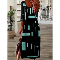 Women's Shift Dress Maxi long Dress Black 34 Length Sleeve Color Block Split Fall Winter U Neck Casual Modern 2022 S M L XL XXL 3XL Lightinthebox - thumbnail