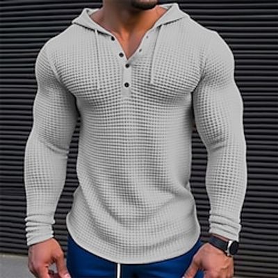 Men's T shirt Tee Waffle Henley Shirt Henley Shirt Tee Top Long Sleeve Shirt Color Block Hooded Street Vacation Long Sleeve Patchwork Clothing Apparel Fashion Designer Basic Lightinthebox