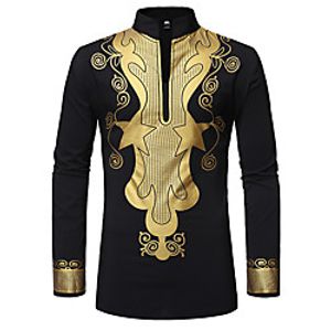 Men's Henley Shirt Shirt Other Prints Graphic Long Sleeve Street Tops Ethnic Style Soft Breathable Beach Black Lightinthebox