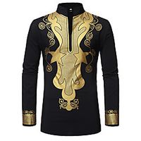 Men's Henley Shirt Shirt Other Prints Graphic Long Sleeve Street Tops Ethnic Style Soft Breathable Beach Black Lightinthebox - thumbnail