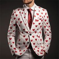 Heart LOVE Business Men's Coat Blazer Valentine's Day Work Wear to work Fall  Winter Turndown Long Sleeve White Dark Navy S M L Polyester Weaving Jacket Lightinthebox - thumbnail