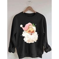 Women's Pullover Christmas Sweatshirt Sportswear Festival Black White Pink Santa Claus Christmas Casual Round Neck Long Sleeve Top Micro-elastic Fall  Winter miniinthebox - thumbnail
