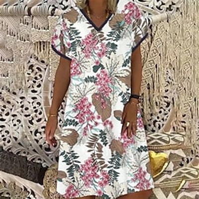 Women's A Line Dress Knee Length Dress Pink Short Sleeve Floral Print Spring Summer V Neck Casual 2022 S M L XL XXL 3XL miniinthebox Women's A Line Dress Knee Length Dress Pink Short Sleeve Floral Print Spring Summer V Neck Casual 2022 S M L XL XXL 3XL miniinthebox