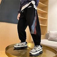 Kids Boys Sweatpants Trousers Pocket Solid Color Letter Breathable Soft Comfort Pants School Daily Black Gray Lightinthebox - thumbnail