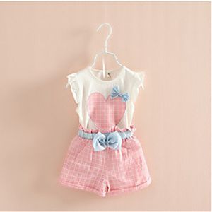 Kids Girls' Clothing Set Sleeveless Blushing Pink Green Floral Cartoon Plaid Bow Print Daily Wear Active Basic Regular miniinthebox