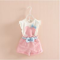 Kids Girls' Clothing Set Sleeveless Blushing Pink Green Floral Cartoon Plaid Bow Print Daily Wear Active Basic Regular miniinthebox - thumbnail