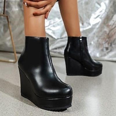 Women's Boots Platform Boots Combat Boots Plus Size Party Outdoor Daily Booties Ankle Boots Platform Chunky Heel Round Toe Punk Fashion Gothic PU Zipper Solid Color Black Lightinthebox