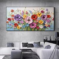 Large 3D Colorful Floral Hand-Painted Oil Painting Spring Bouquet Canvas Textured Wall Art Minimalist Bedroom Bedside Decor Wedding Souvenir Gift No Frame Lightinthebox