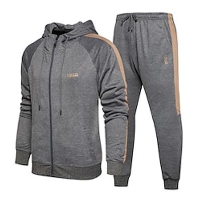 Men's Tracksuit Sweatsuit Jogging Suits Black Khaki Gray Hooded Solid Color Drawstring 2 Piece Sports  Outdoor Daily Sports Basic Casual Big and Tall Fall Spring Clothing Apparel Hoodies Sweatshirts  Lightinthebox