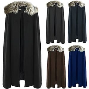 Men's Trench Coat Cloak  Capes Poncho Party Outdoor Fall  Winter Polyester Warm Outerwear Clothing Apparel Fashion Streetwear Plain Fur Trim Lapel Lightinthebox