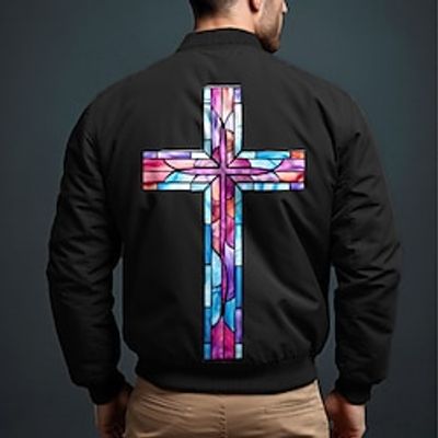 Cross Vintage Casual Men's Bomber Jacket Coat Daily Wear Vacation Going out Fall  Winter Standing Collar Long Sleeve Black Red Army Green XS S M Polyester Jacket Lightinthebox