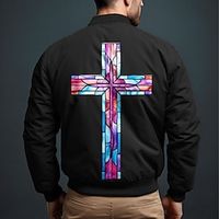 Cross Vintage Casual Men's Bomber Jacket Coat Daily Wear Vacation Going out Fall  Winter Standing Collar Long Sleeve Black Red Army Green XS S M Polyester Jacket Lightinthebox - thumbnail