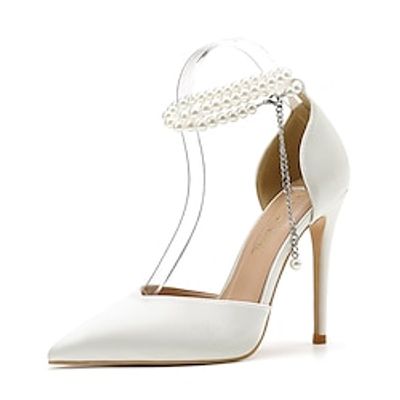 Women's Wedding Shoes Pumps Ankle Strap Heels Wedding Daily Wedding Heels Bridal Shoes Bridesmaid Shoes Summer Imitation Pearl Stiletto Heel Pointed Toe Elegant Minimalism Suede Satin Ankle Strap miniinthebox