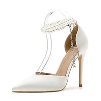 Women's Wedding Shoes Pumps Ankle Strap Heels Wedding Daily Wedding Heels Bridal Shoes Bridesmaid Shoes Summer Imitation Pearl Stiletto Heel Pointed Toe Elegant Minimalism Suede Satin Ankle Strap miniinthebox - thumbnail